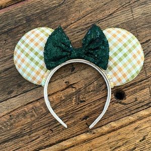 Fall or Autumn Plaid Minnie Ears with Dark Green Sequin Bow
